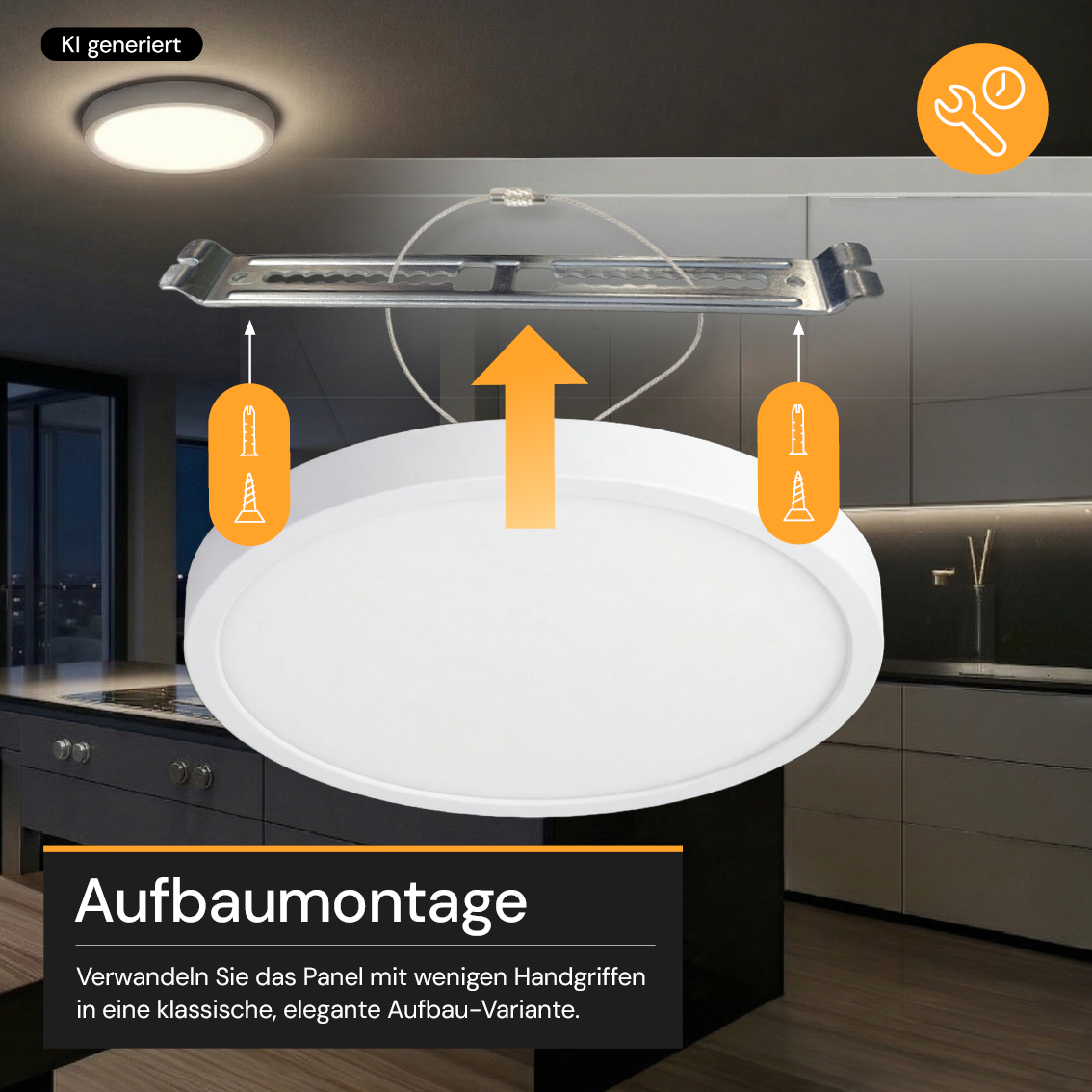 LED CCT Panel, Ein-/Aufbau, Bewegungssensor, 18 W, 1800 lm, Ø215 mm, 5CCT (2700 K– 5700 K), Lochdurchm. variabel, Anschlussbox