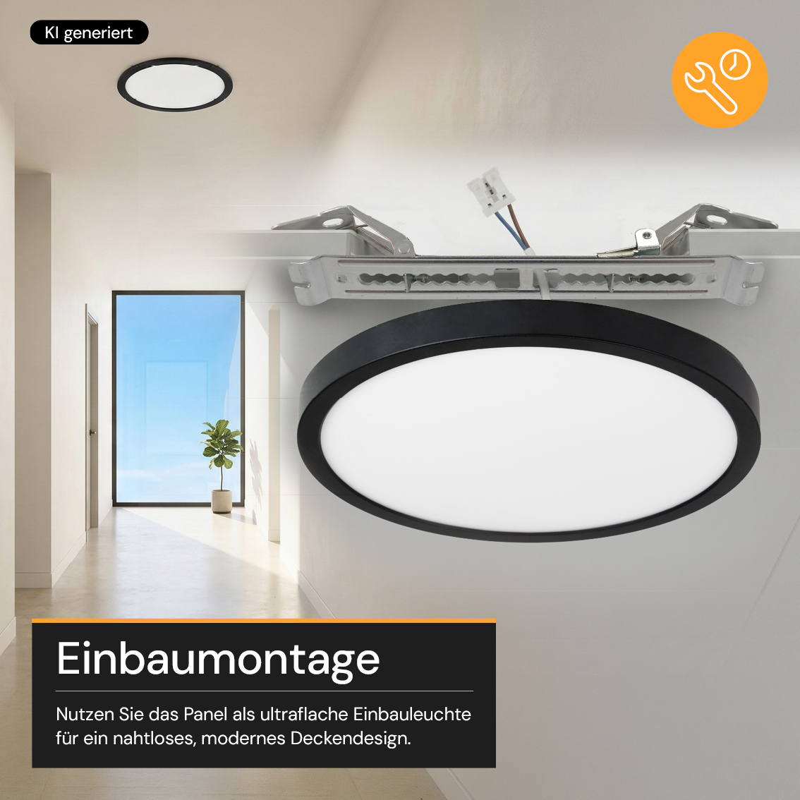 LED CCT Panel, Ein-/Aufbau, Schwarz, Bewegungssensor, 18 W, 1800 lm, Ø215 mm, 5CCT (2700 K– 5700 K), Lochdurchm. variabel, Anschlussbox