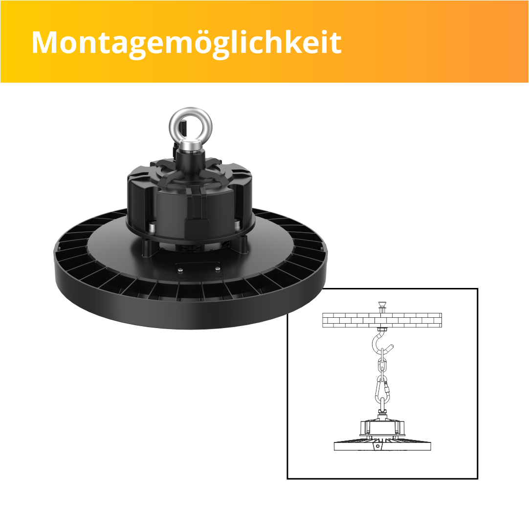 LED-HighBay, Profi-UFO, 100 W, 14000 lm, 4000 K (neutralweiß), IP65, LIFUD, Lumileds LEDs.