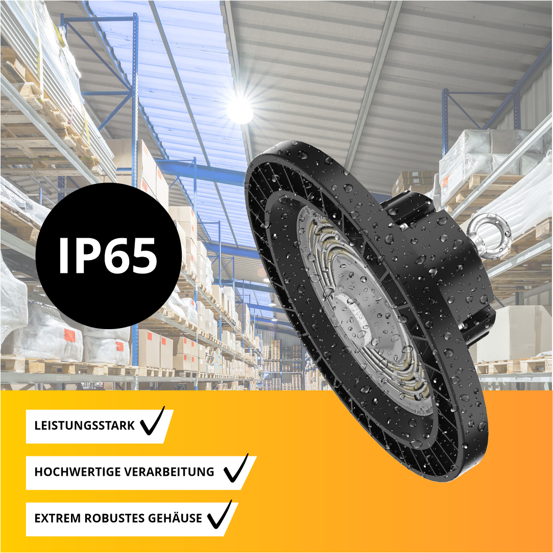 LED-HighBay, Profi-UFO, 100 W, 14000 lm, 4000 K (neutralweiß), IP65, LIFUD, Lumileds LEDs.
