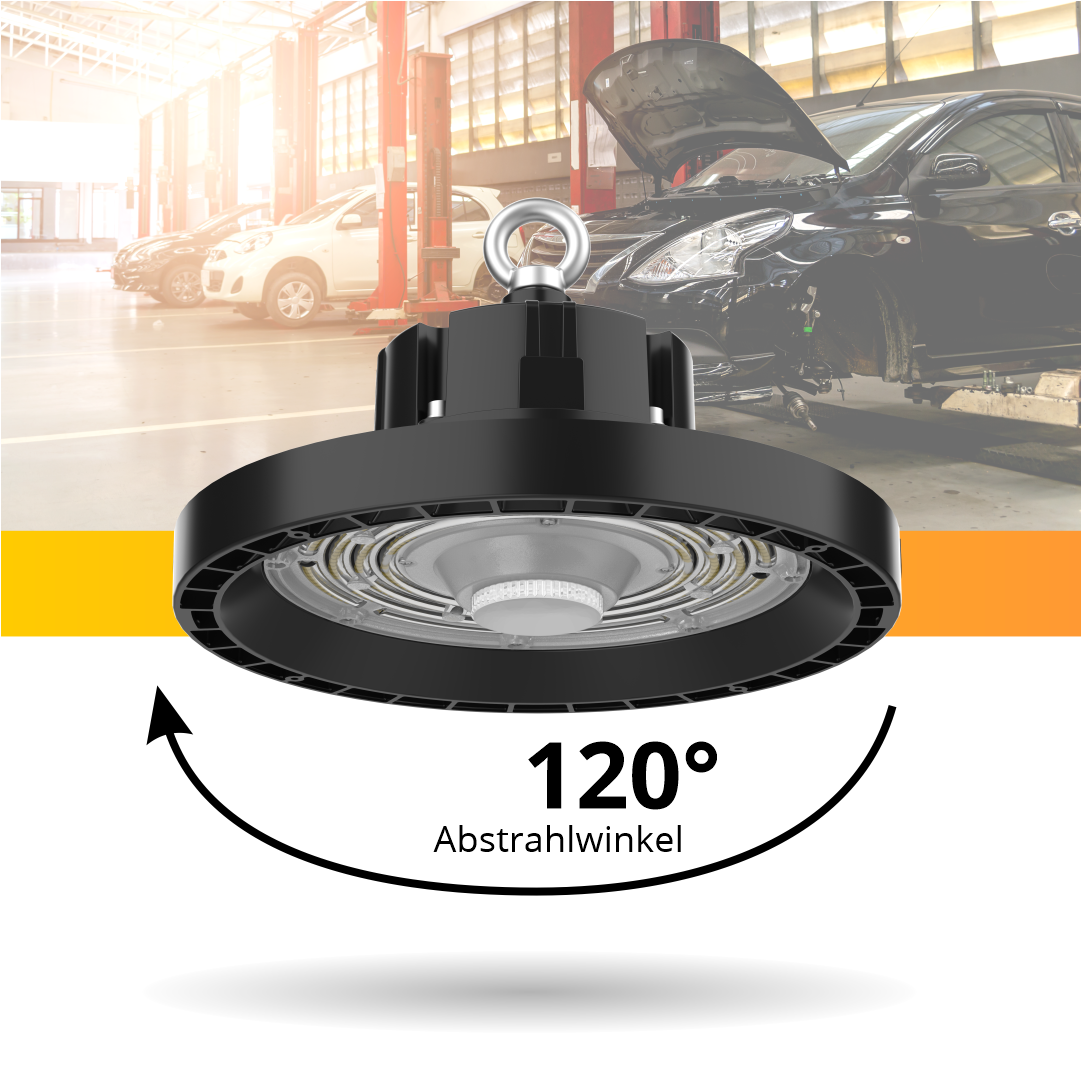 LED-HighBay, Profi-UFO, 200 W, 28000 lm, 4000 K (neutralweiß), IP65, LIFUD, Lumileds LEDs.