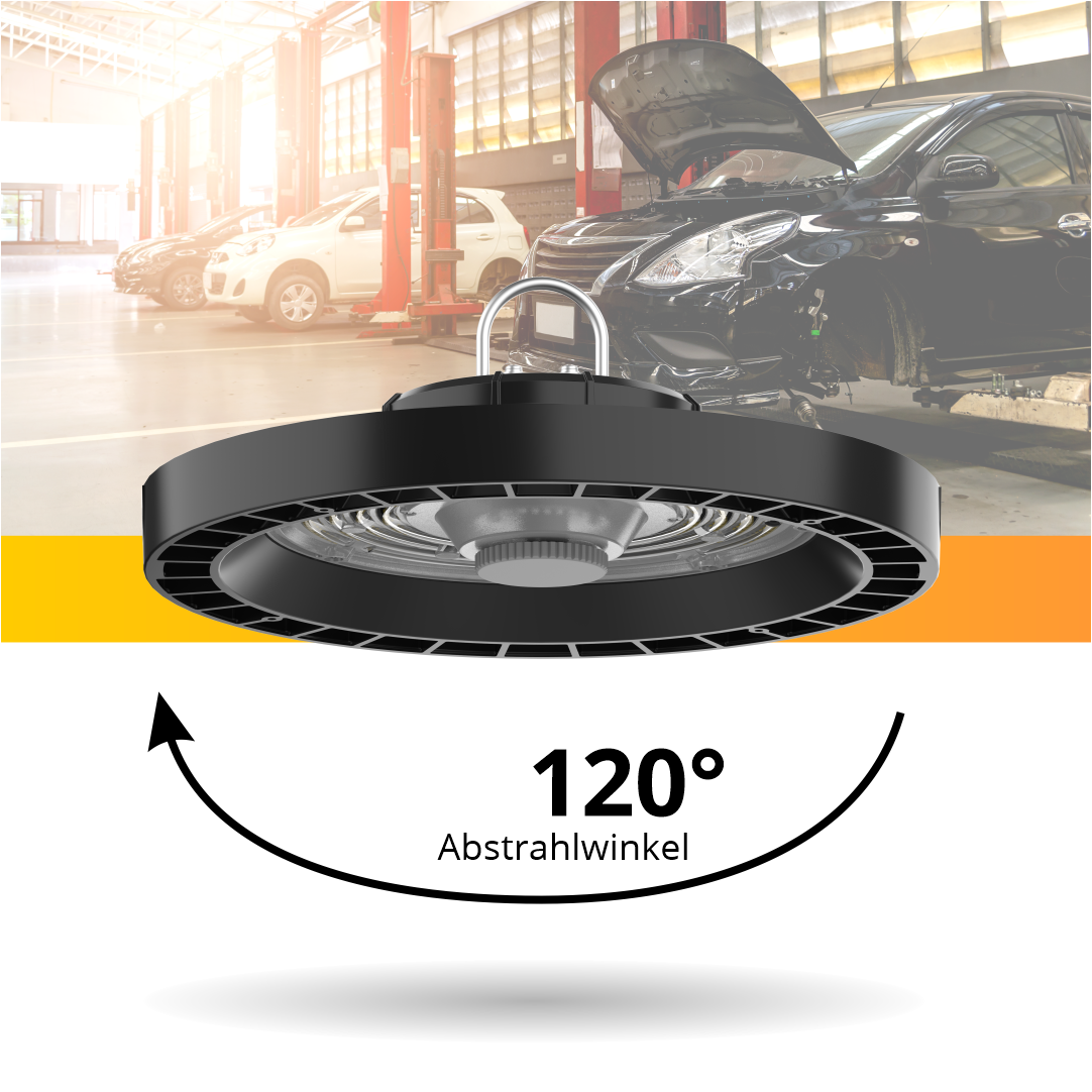 LED-HighBay, UFO, 150 W, 21000 lm, 4000 K (neutralweiß), IP65, LIFUD, LUMILEDS LEDs.