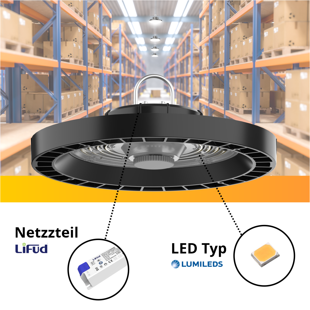 LED-HighBay, UFO, 200 W, 28000 lm, 4000 K (neutralweiß), IP65,LIFUD, LUMILEDS LEDs.