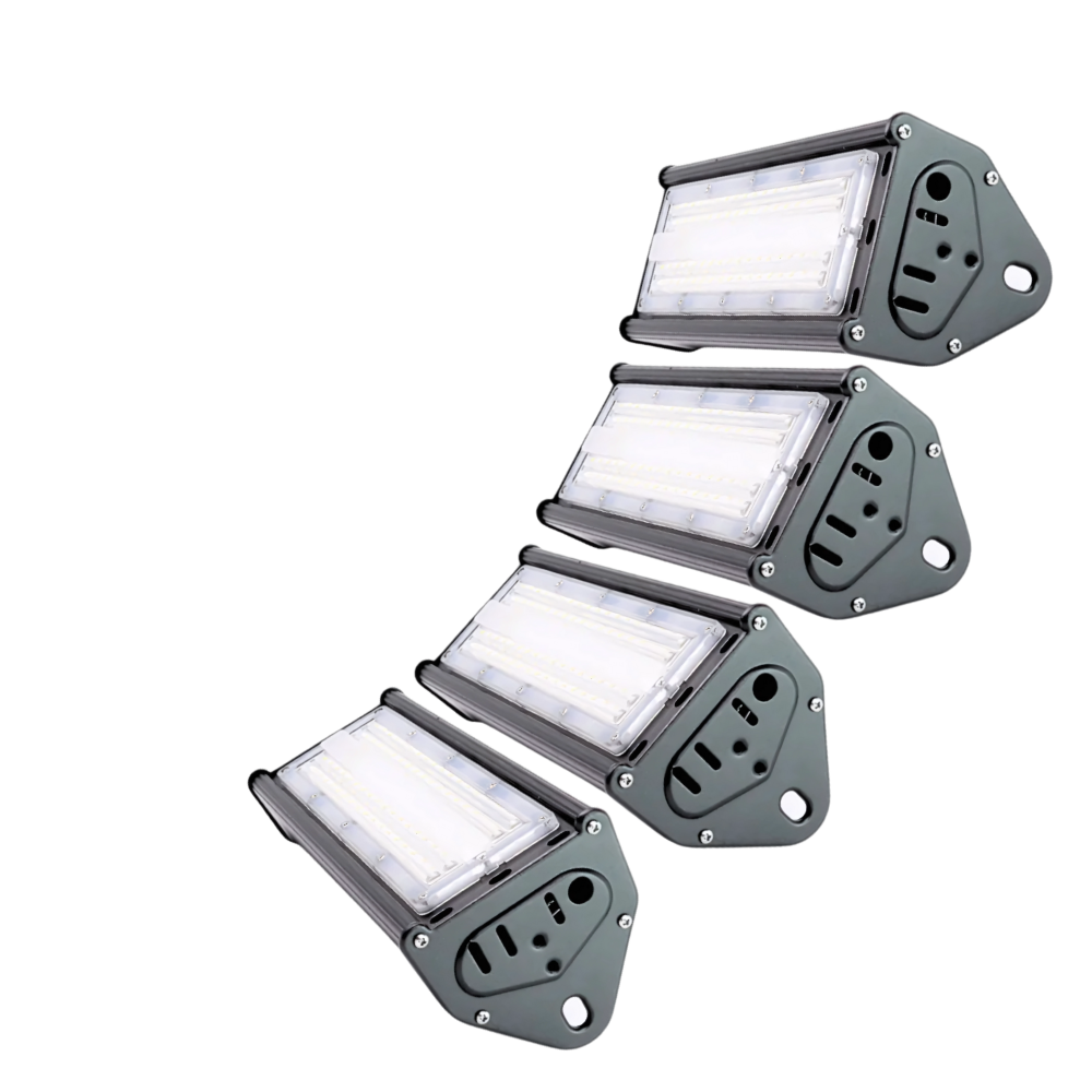 4er Pack LED-Hallenleuchte, linear, 50 W, 6000 lm, 5000 K (neutralweiß), IP65, ENEC-Zertifizierung, schwarz.