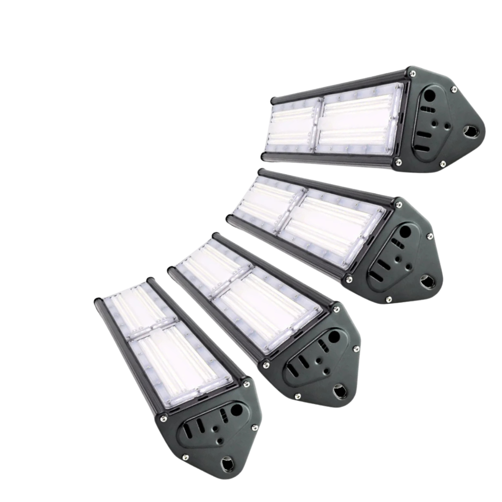 4er Pack LED-Hallenleuchte, linear, 100 W, 12000 lm, 5000 K (neutralweiß), IP65, ENEC-Zertifizierung, schwarz.