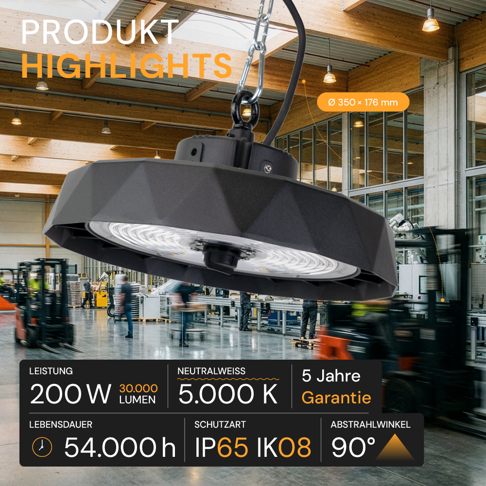 LED-HighBay PRO, Diamant Design, 200 W, 30000 lm, 5000 K (neutralweiß), IP65, Philips Netzteil, Lumileds LED