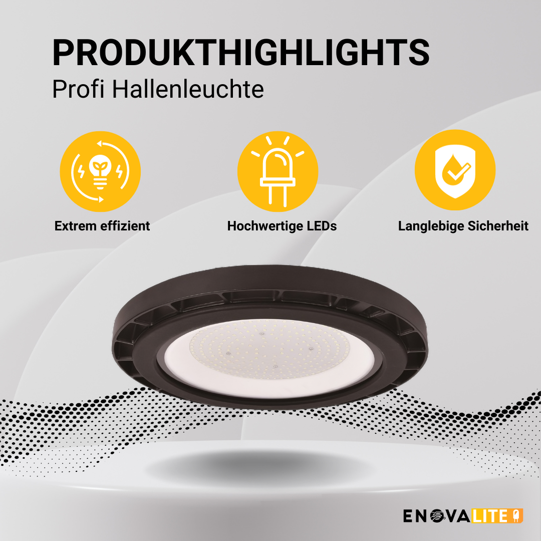 LED-HighBay, UFO, 150 W, 25500 lm, 5000 K (neutralweiß), IP65, IK06,  hochenergieeffizient.