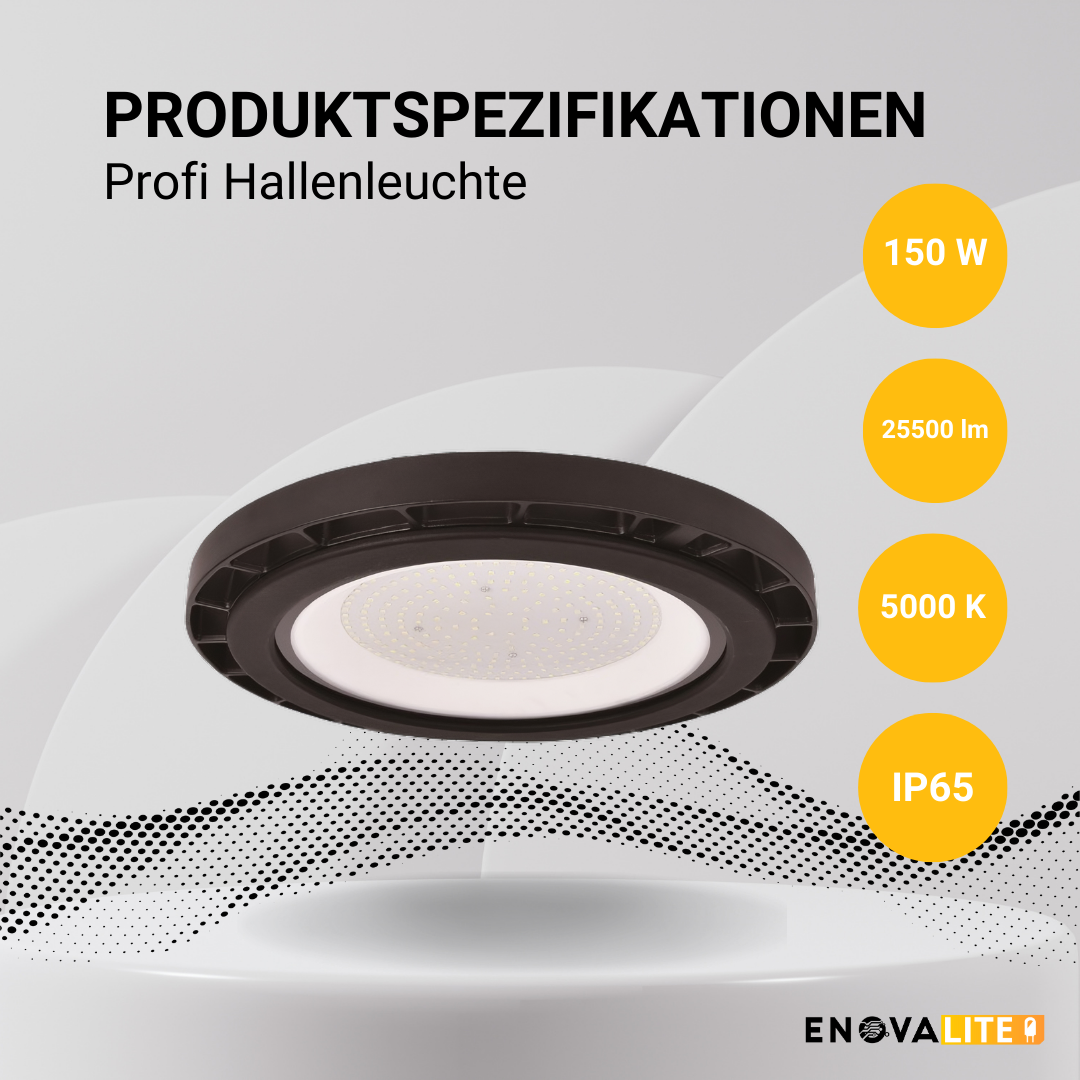 LED-HighBay, UFO, 150 W, 25500 lm, 5000 K (neutralweiß), IP65, IK06,  hochenergieeffizient.