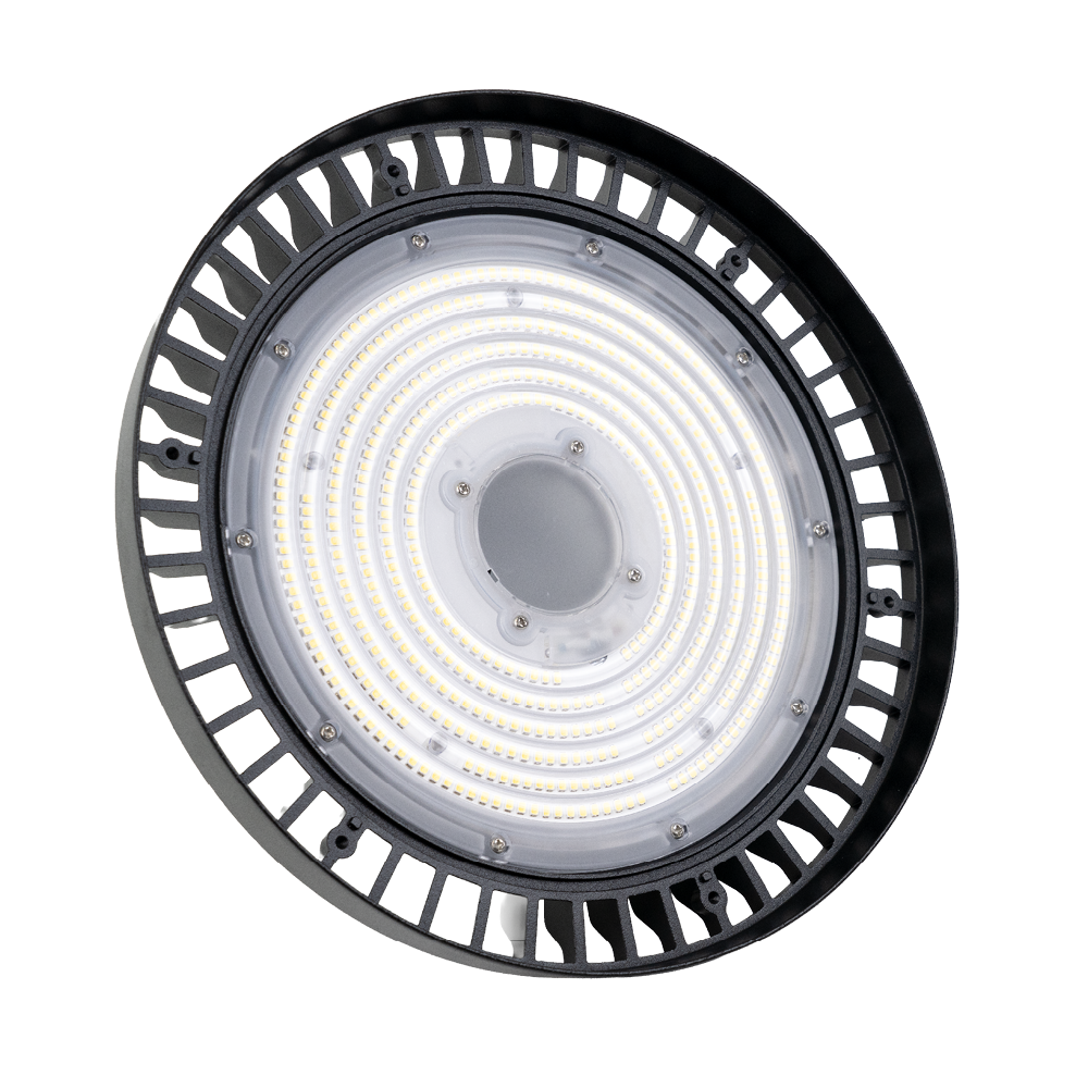 LED-HighBay, UFO, Leistung und Lichtfarbe einstellbar, 100/150/200 W, 3500-5500 K, 14000-28000 lm, IP65, LIFUD, 0-10V dimmbar, 9-in-1 Leuchte, energieeffizient