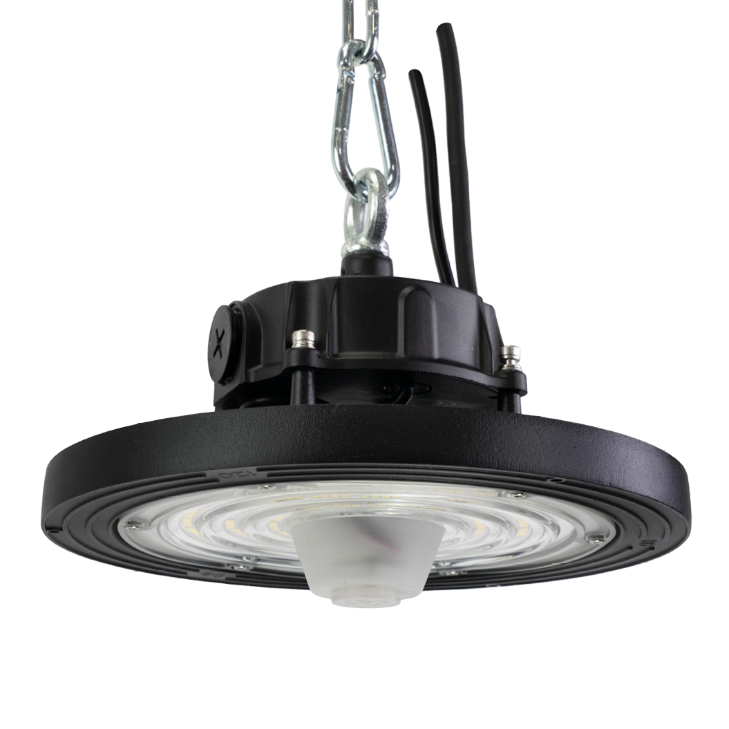 LED-HighBay, Sensor-Ready, UFO, anpassbare Leistung 60-100 W, 4000 K (neutralweiß), 9600-16000 lm, dimmbar, 60°/90°/120° Abstrahlwinkel, IP65, MOSO, hohe Energieeffizienz