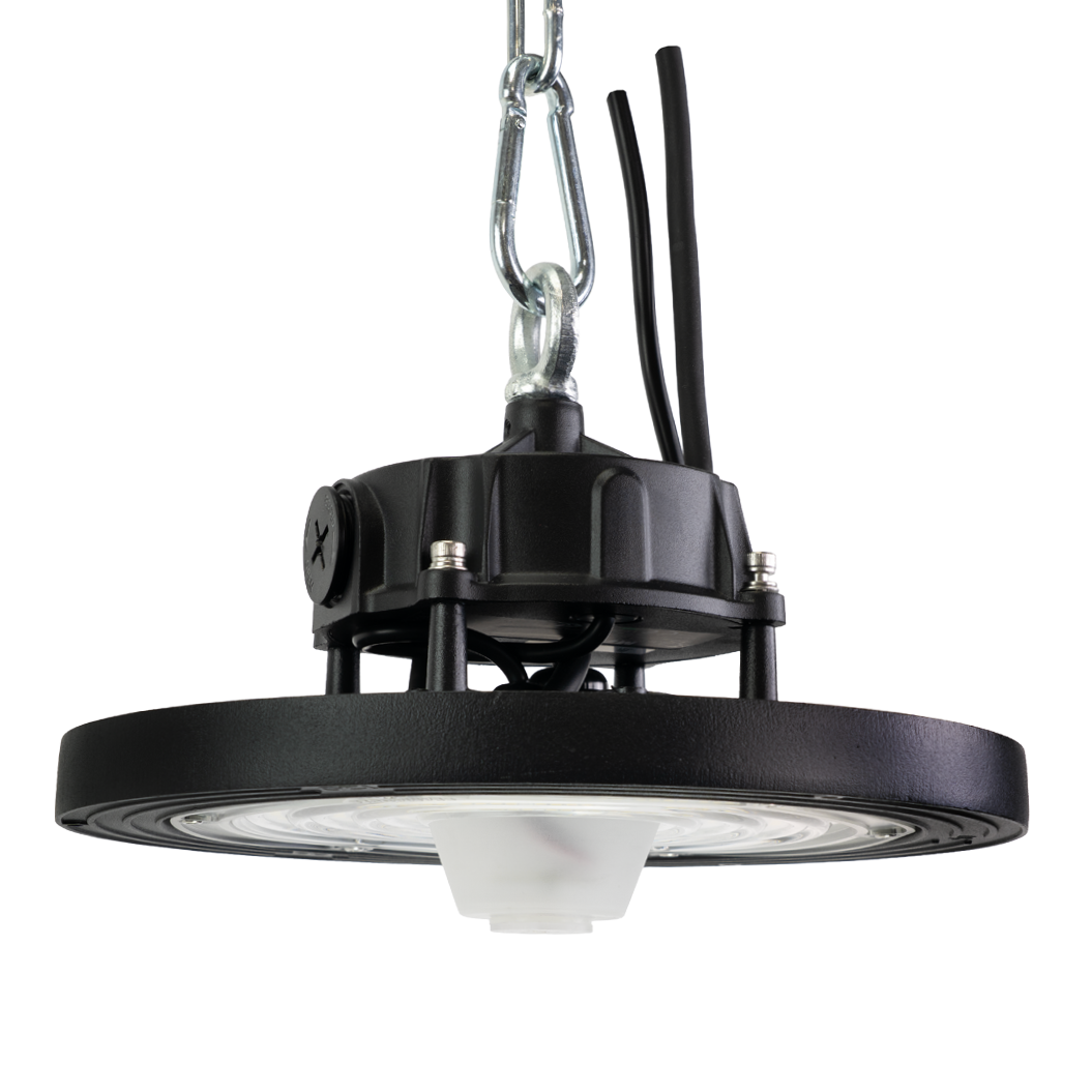 LED-HighBay, Sensor-Ready, UFO, anpassbare Leistung 60-100 W, 4000 K (neutralweiß), 9600-16000 lm, dimmbar, 60°/90°/120° Abstrahlwinkel, IP65, MOSO, hohe Energieeffizienz