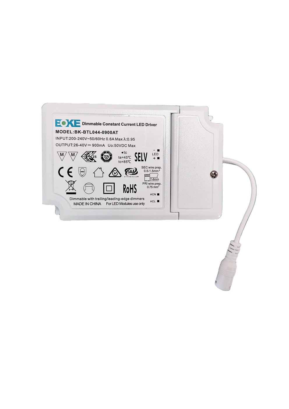 TRIAC dimmbares LED-Netzteil, BOKE, 36 W, 26-40 V, IP20,ENEC, Möbelzulassung.