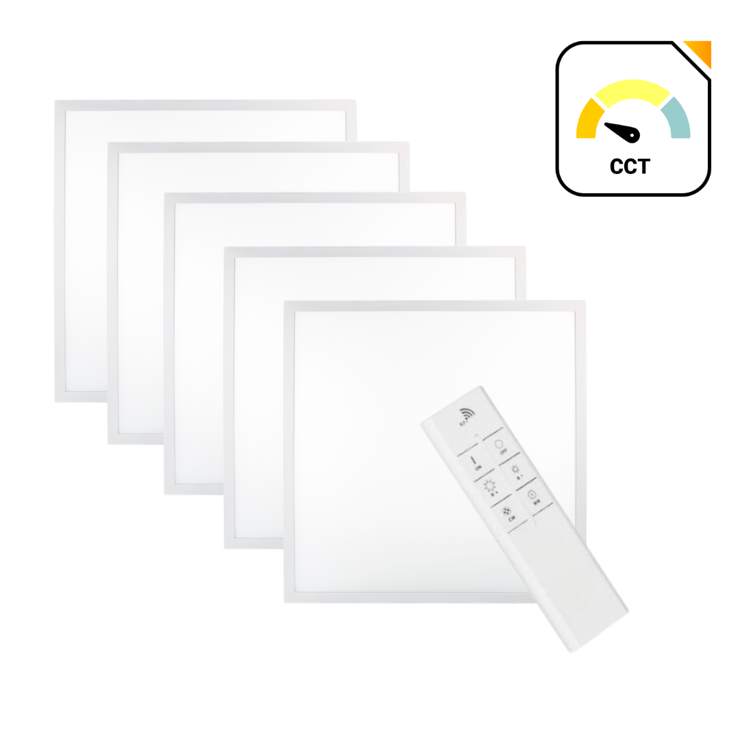 5er Pack LED CCT Panel mit Fernbedienung, 30x30 cm, 18 W, 1700 lm.