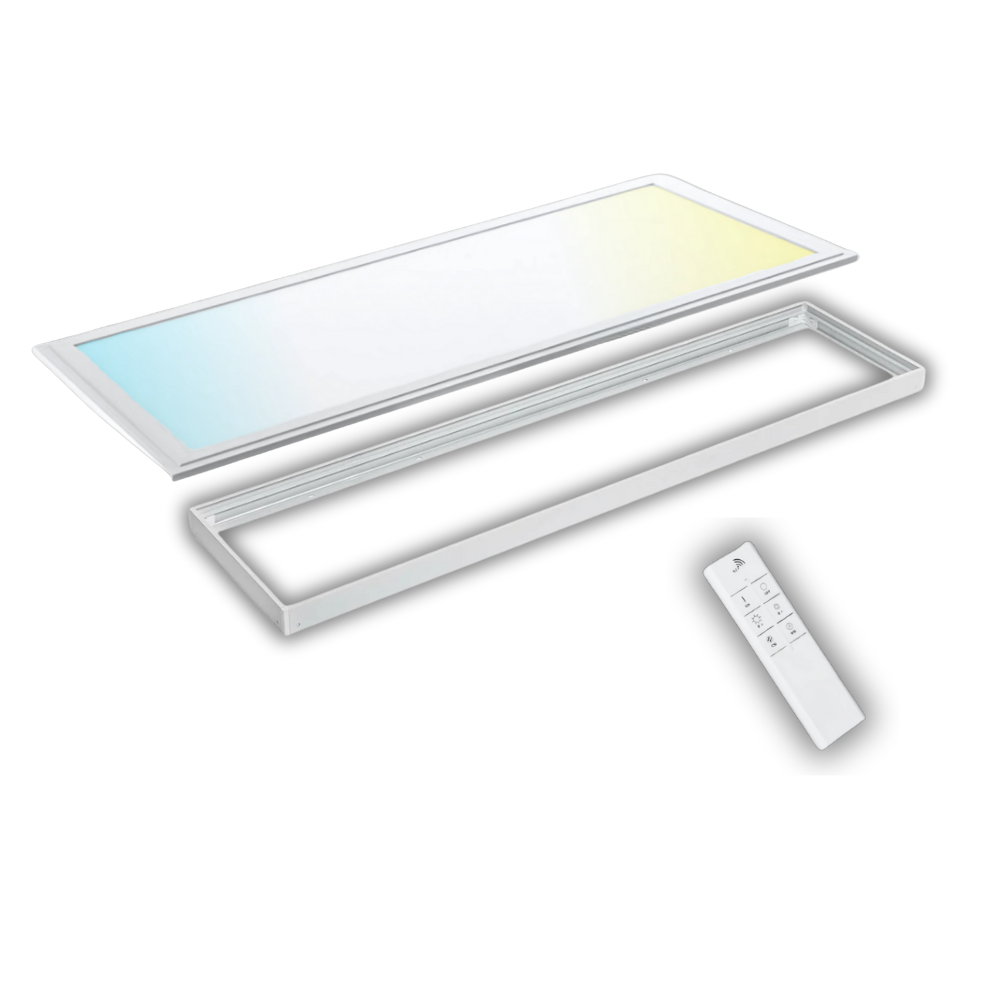 LED CCT Panel Set mit Fernbedienung und Aufbaurahmen, 120x30 cm, 36 W, 3600 lm.