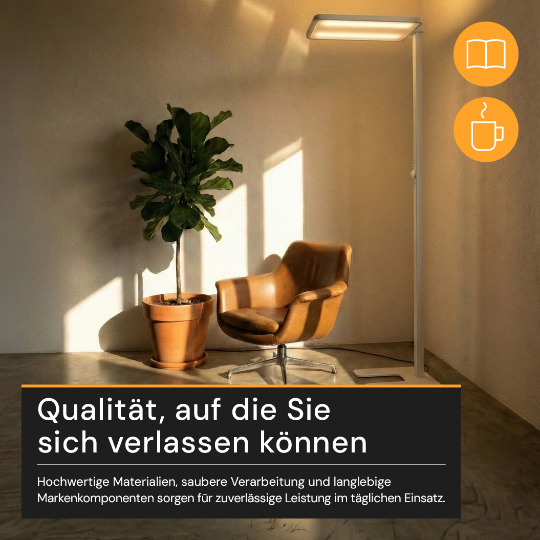 LED Büro-Stehleuchte Up&Down mit Sensor, 150W, 11.000lm, 4000K, UGR<16, CRI>98, dimmbar,