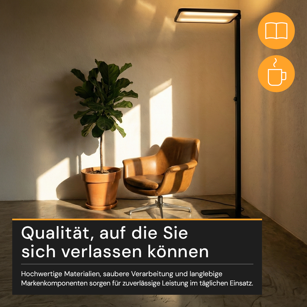 LED Büro-Stehleuchte Up&Down mit Sensor, 150W, 11.000lm, 4000K, UGR<16, CRI>98, dimmbar, schwarz