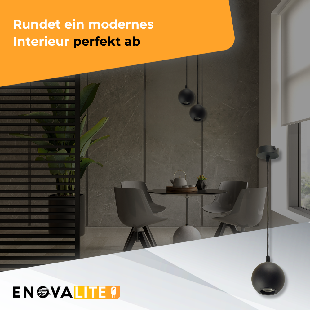 Pendelleuchte GLOBE, in Schwarz, aus Alu und Stahl, 1-flammig, GU10-Fassung, IP20, Ø10cm.