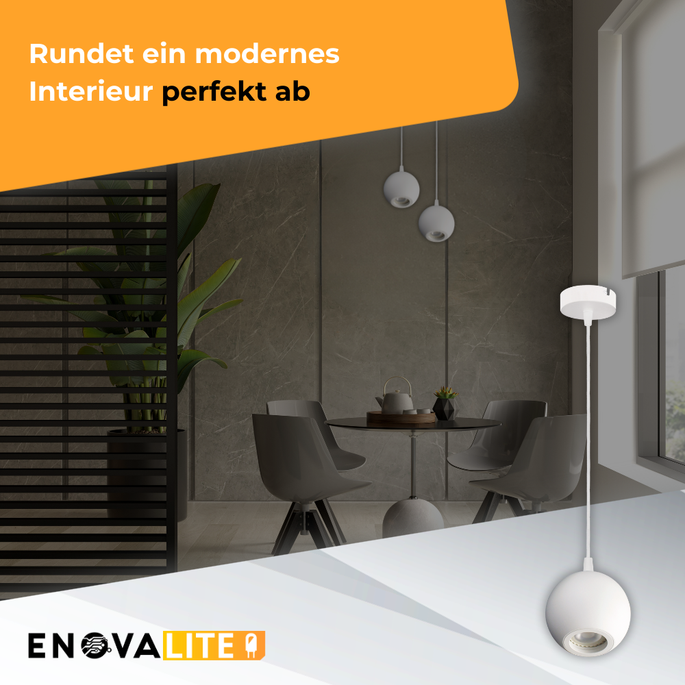 Pendelleuchte GLOBE, in Weiß, aus Alu und Stahl, 1-flammig, GU10-Fassung, IP20, Ø10cm.