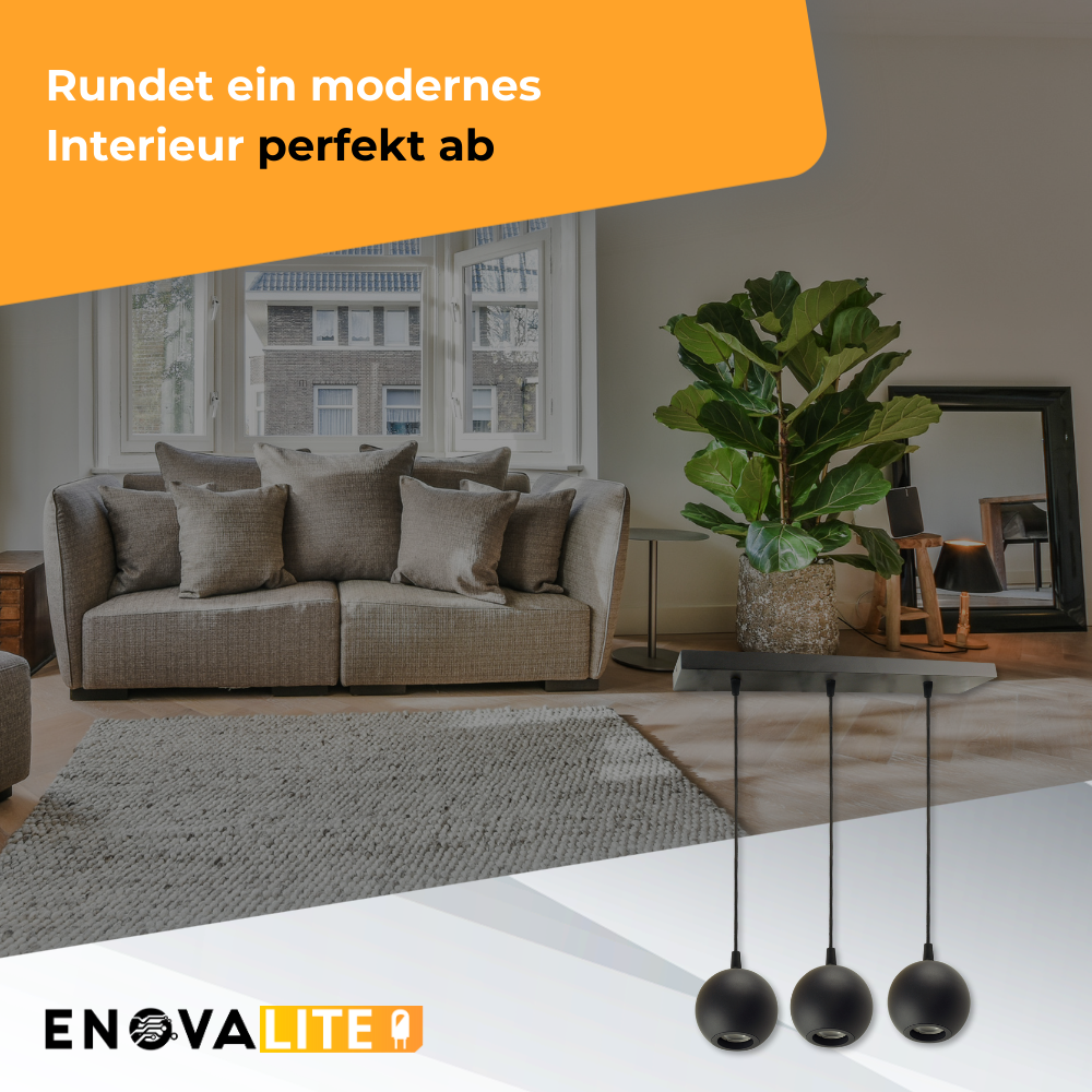 Pendelleuchte GLOBE, in Schwarz, aus Alu und Stahl, 3-flammig, GU10-Fassung, IP20, Ø10cm.