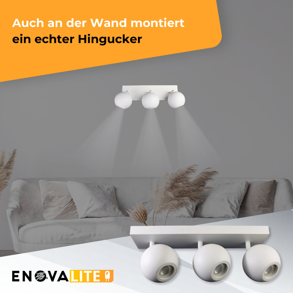 Deckenspot GLOBE, in Weiß, aus Alu und Stahl, 3-flammig, GU10-Fassung, IP20, Ø10cm.