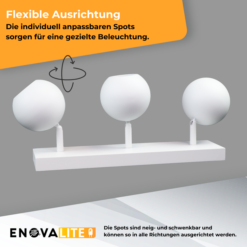 Deckenspot GLOBE, in Weiß, aus Alu und Stahl, 3-flammig, GU10-Fassung, IP20, Ø10cm.