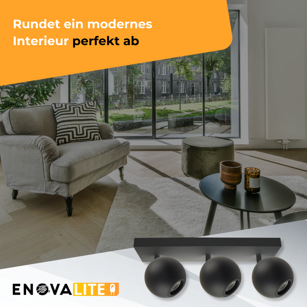 Deckenspot GLOBE, in Schwarz, aus Alu und Stahl, 3-flammig, GU10-Fassung, IP20, Ø10cm.