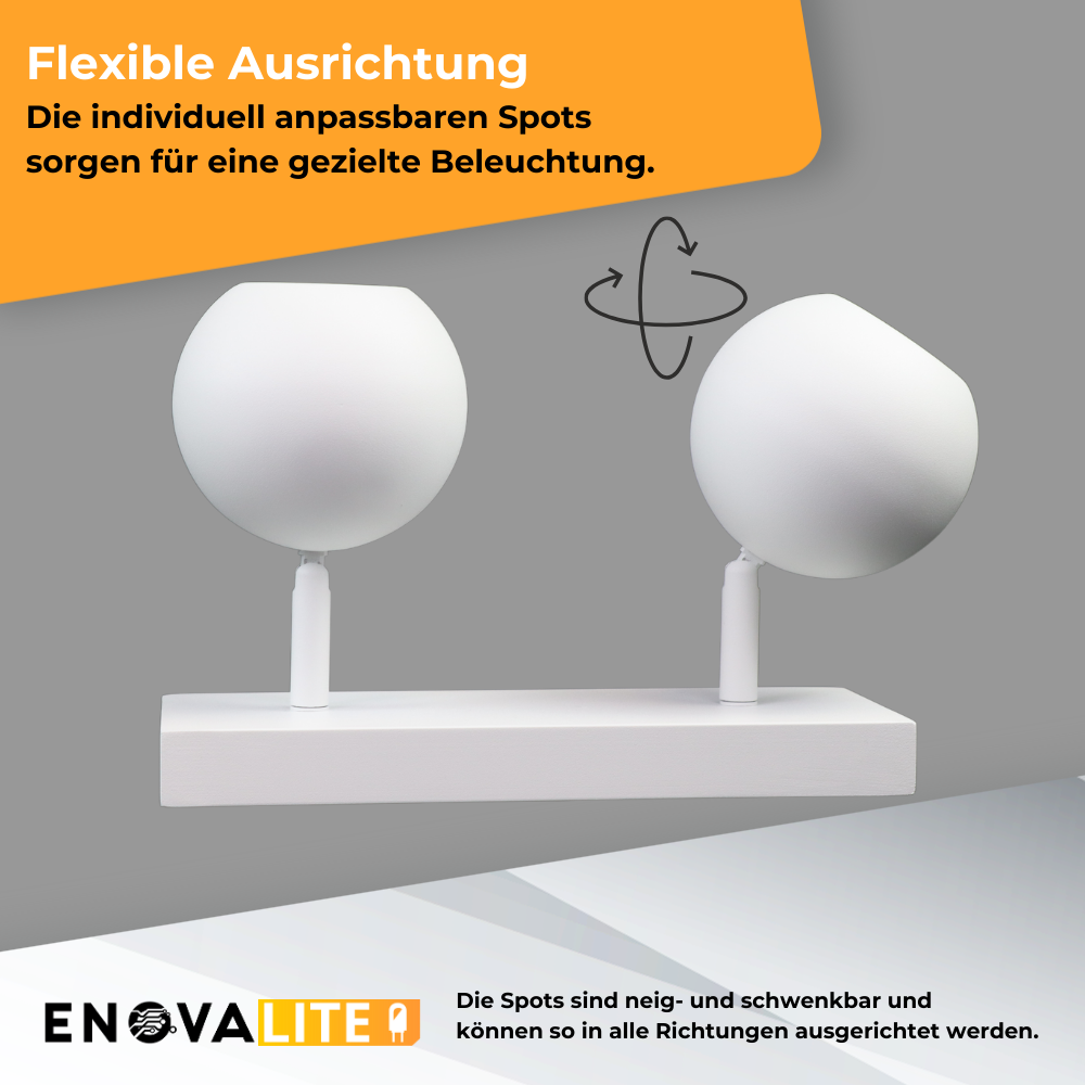 Deckenspot GLOBE, in Weiß, aus Alu und Stahl, 2-flammig, GU10-Fassung, IP20, Ø10cm.