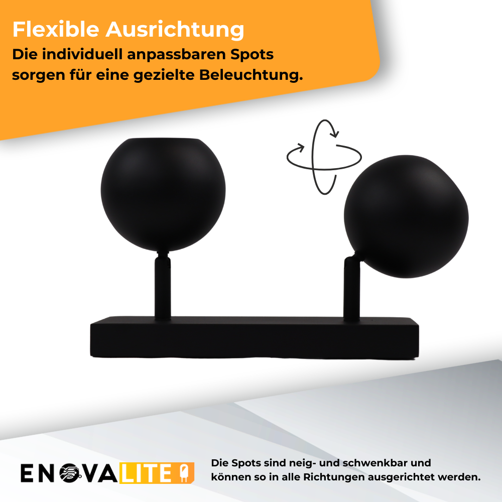 Deckenspot GLOBE, in Schwarz, aus Alu und Stahl, 2-flammig, GU10-Fassung, IP20, Ø10cm.