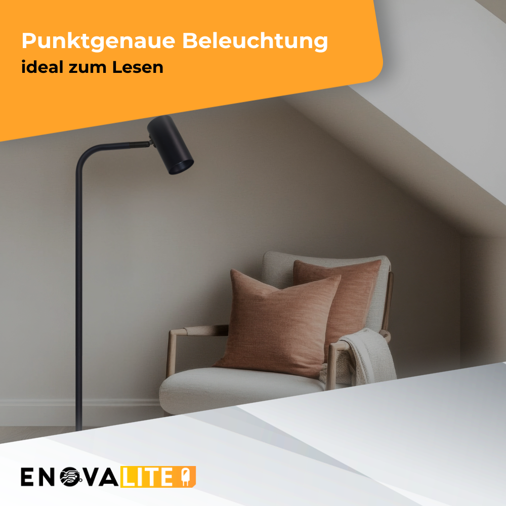 Schöne LED-Stehleuchte, schwarz, aus Aluminium, 1-flammig, GU10-Fassung, IP20.