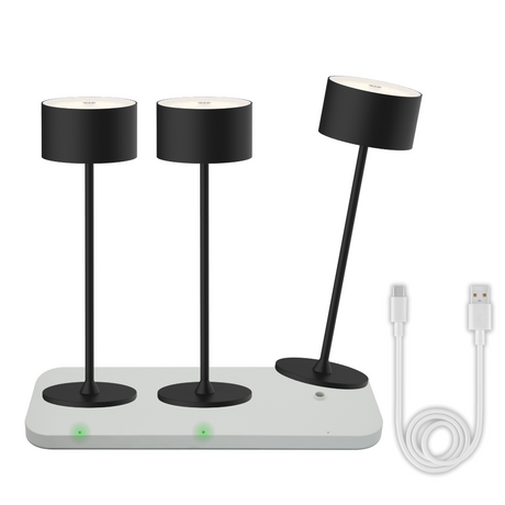 3er Set LED-Tischleuchte mit Akku, inkl Ladestation, Up- & Downlight, Dimm- & CCT-Funktion, schwarz, wiederaufladbar, Innen und Außenbereich, IP44, USB-C.