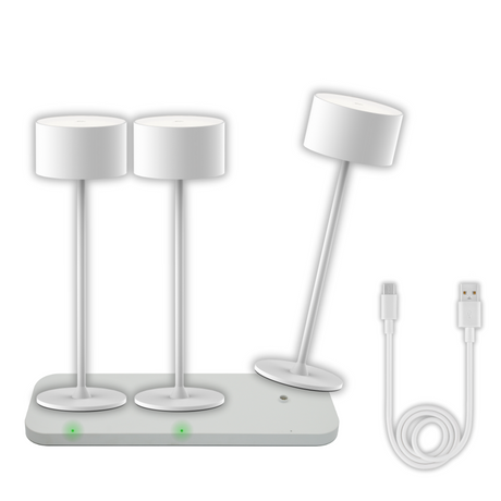 3er Set LED-Tischleuchte mit Akku, inkl Ladestation, Up- & Downlight, Dimm- & CCT-Funktion, weiß, wiederaufladbar, Innen und Außenbereich, IP44, USB-C.