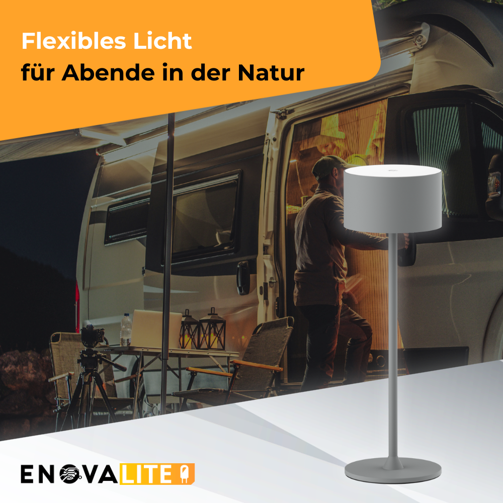 3er Set LED-Tischleuchte mit Akku, inkl Ladestation, Up- & Downlight, Dimm- & CCT-Funktion, grau, wiederaufladbar, Innen und Außenbereich, IP44, USB-C.