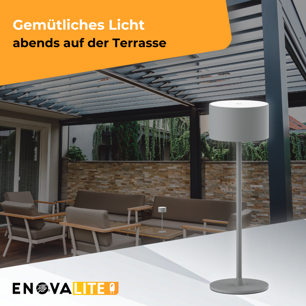 3er Set LED-Tischleuchte mit Akku, inkl Ladestation, Up- & Downlight, Dimm- & CCT-Funktion, grau, wiederaufladbar, Innen und Außenbereich, IP44, USB-C.