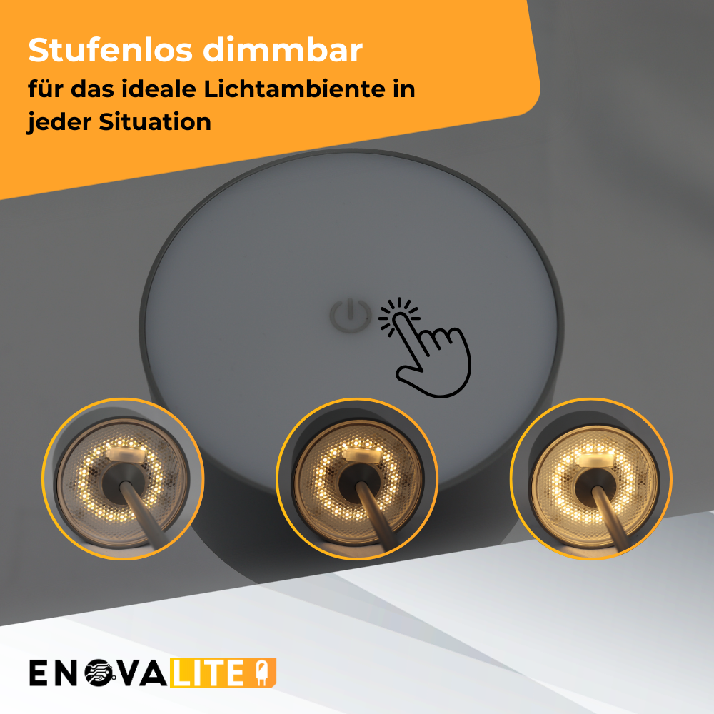 3er Set LED-Tischleuchte mit Akku, inkl Ladestation, Up- & Downlight, Dimm- & CCT-Funktion, grau, wiederaufladbar, Innen und Außenbereich, IP44, USB-C.