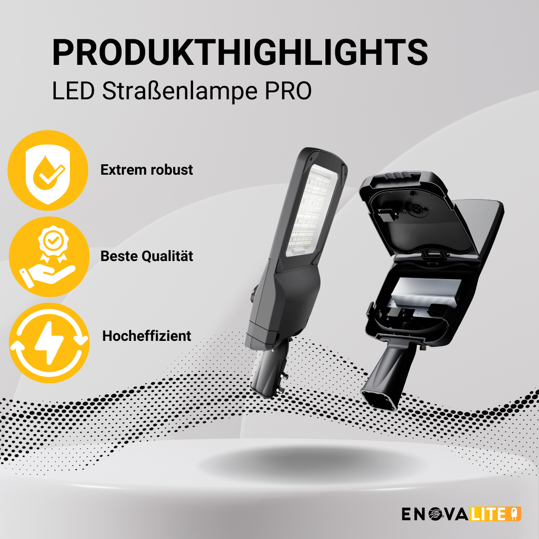 6er-Pack Profi LED-Straßenleuchte, 150 W, 22500 lm, 5000 K (neutralweiß), IP66, 0-10 V dimmbar.