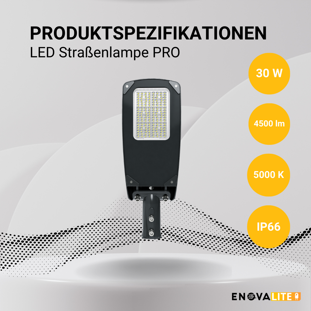 2er-Pack Profi LED-Straßenleuchte, 30 W, 4500 lm, 5000 K (neutralweiß), IP66, 0-10 V dimmbar.