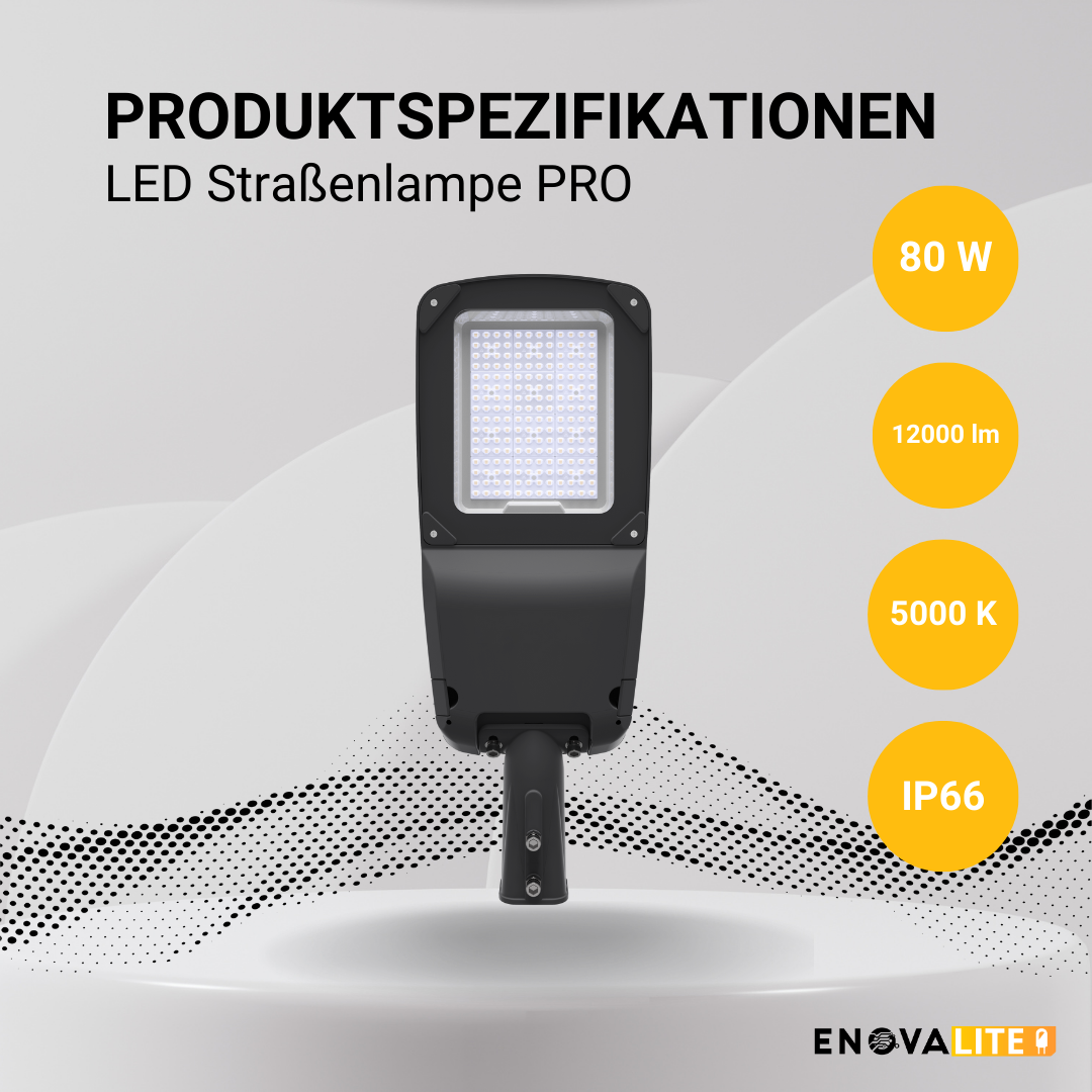 6er-Pack Profi LED-Straßenleuchte, 80 W, 12000 lm, 5000 K (neutralweiß), IP66, 0-10 V dimmbar.