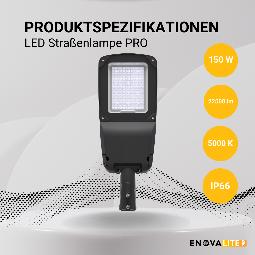 2er-Pack Profi LED-Straßenleuchte, 150 W, 22500 lm, 5000 K (neutralweiß), IP66, 0-10 V dimmbar.
