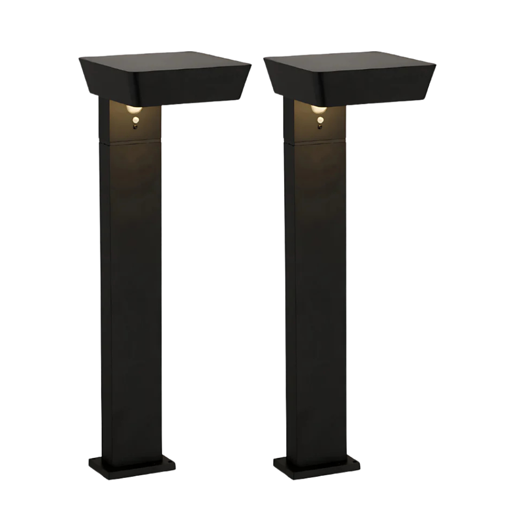 2er-Pack Solar Wegeleuchte mit PIR Sensor, eckig, 3000 K (warmweiß), 12 Stunden Leuchtzeit, 3 Lichtmodi, IP54-Wasserdicht, aus hochwertigem Aluminium.