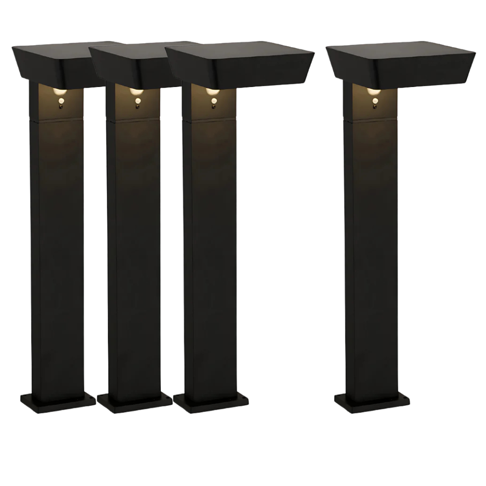 4er-Pack Solar Wegeleuchte mit PIR Sensor, eckig, 3000 K (warmweiß), 12 Stunden Leuchtzeit, 3 Lichtmodi, IP54-Wasserdicht, aus hochwertigem Aluminium.