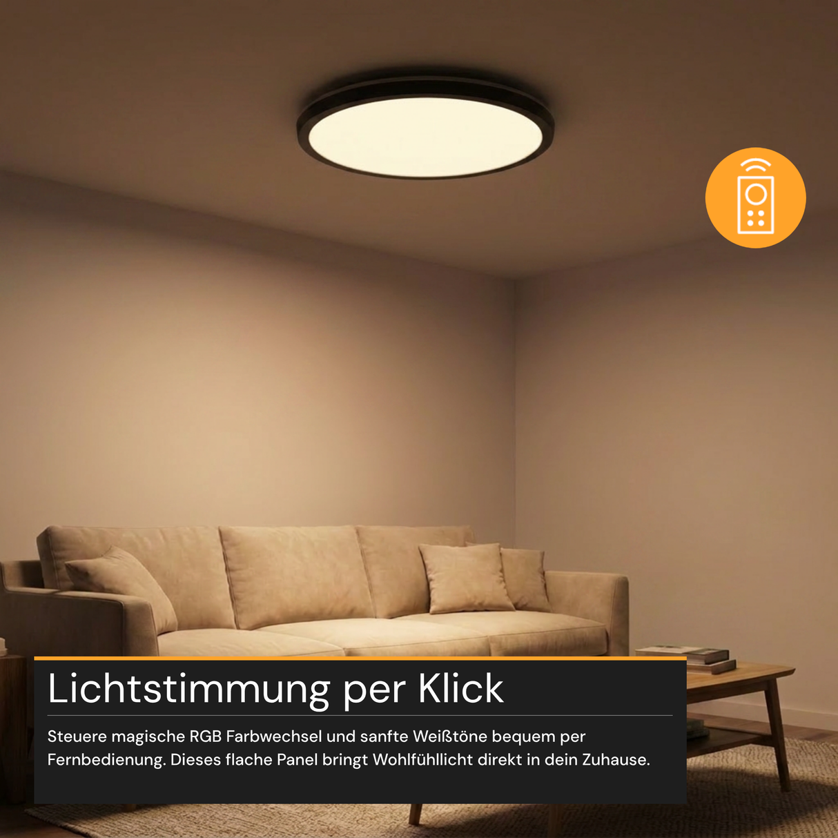 RGB Panel Up&Down, 15W, 1550lm, IP44, ø283x28mm, 3000-6500 K (CCT), dimmbar, schwarz.