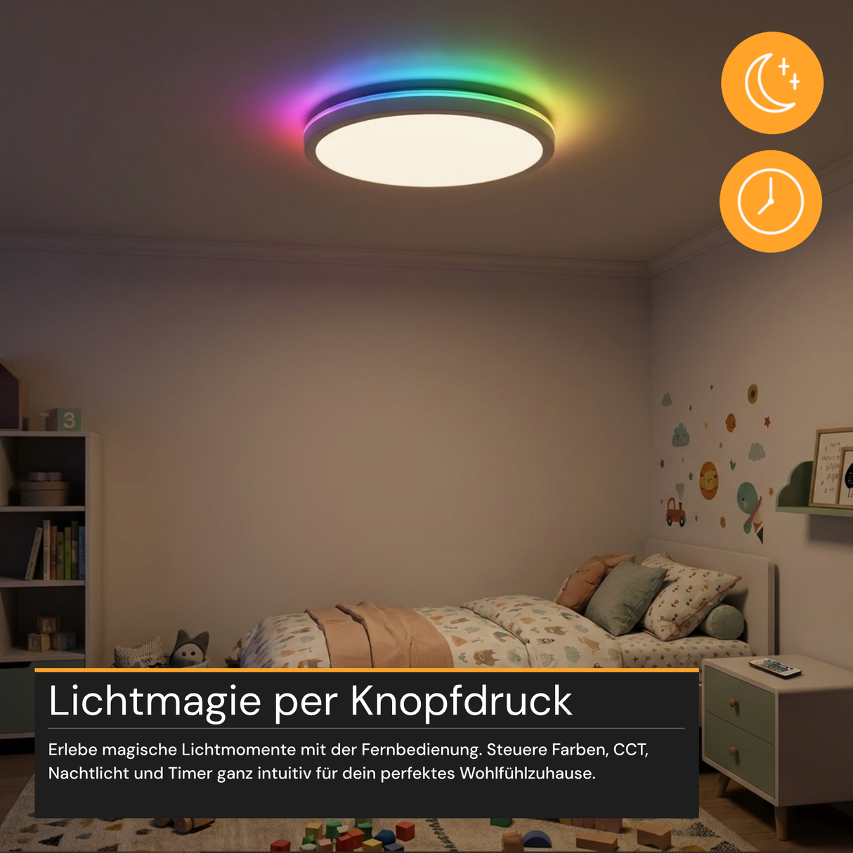 RGB Panel Up&Down, 15W, 1550lm, IP44, ø283x28mm, 3000-6500K (CCT), dimmbar, weiß.