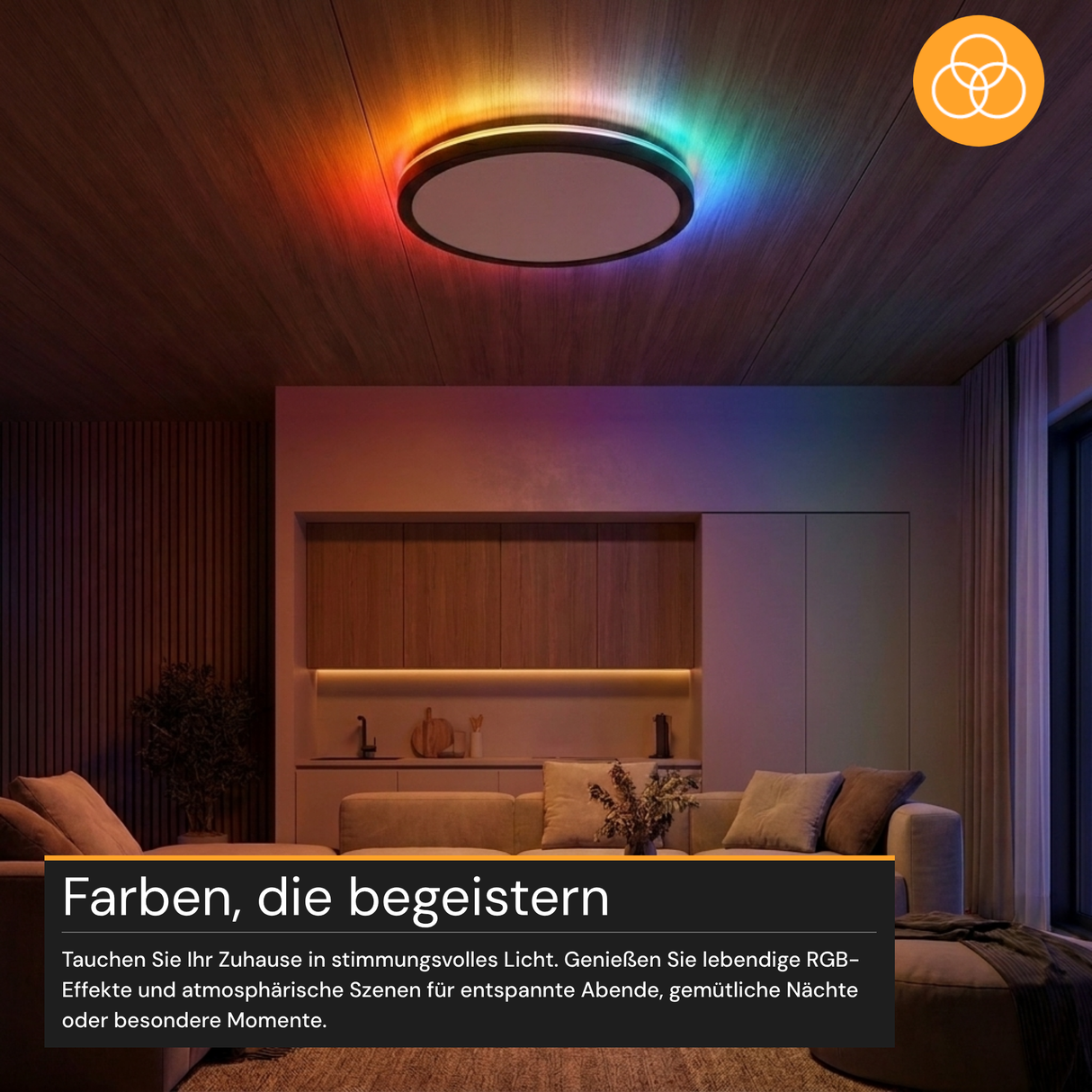 RGB Panel Up&Down, 15W, 1550lm, IP44, ø283x28mm, 3000-6500 K (CCT), dimmbar, schwarz.