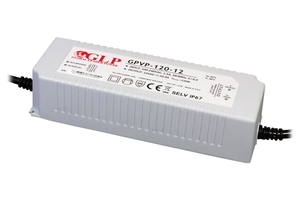 LED-Netzteil, 25 W, 12 V DC, 2 A, IP67, PFC Funktion.