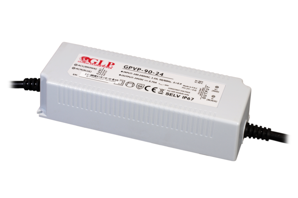 LED-Netzteil, 90 W, 24 V DC, 2 A, IP67, PFC Funktion.