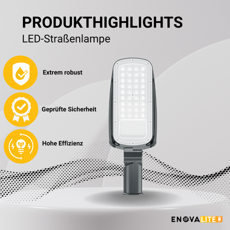 LED-Straßenleuchte, 50 W, 7000 lm, 5000 K (neutralweiß), IP65, TÜV-geprüft  Lichttechnik24.de.