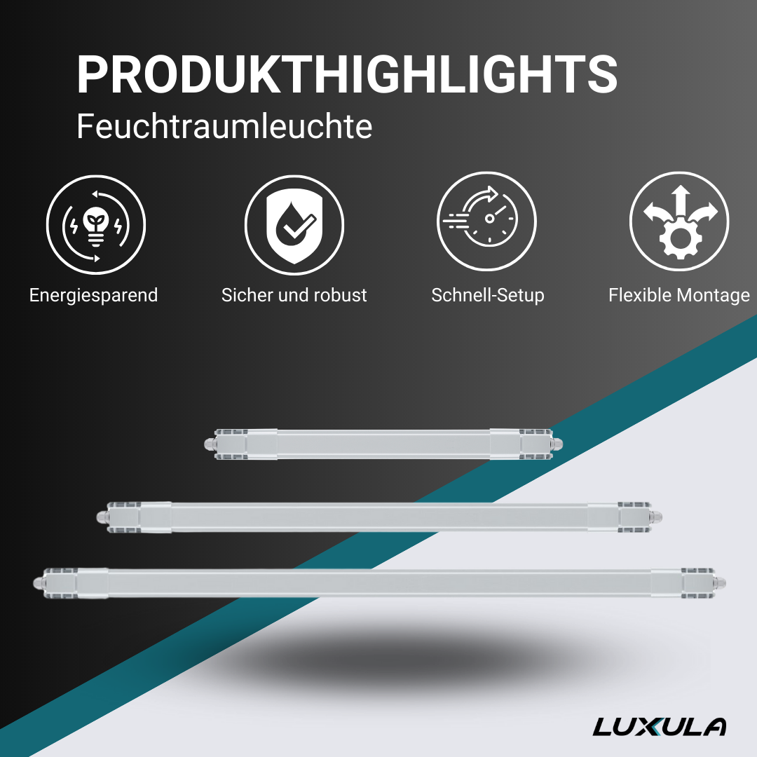 5er Pack LED Feuchtraumleuchte, 120 cm, 32 W, 3616 lm, 4000 K (neutralweiß), IP66, durchschleifbar, Fast Connector.