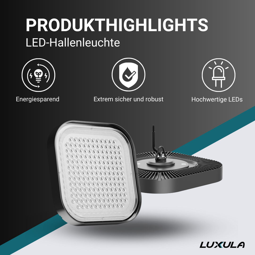 5er-Pack LED-HighBay, Hallenstrahler quadratisch, 200 W, 24000 lm, 5000 K (neutralweiß), IP65.