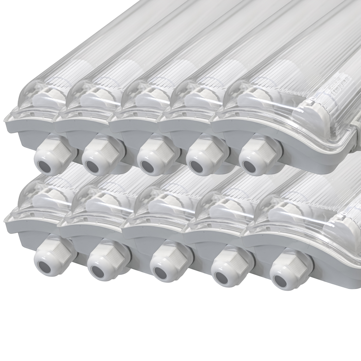 10er Pack LED Wannenleuchte 120cm, inkl 2x18W LED-Röhren T8, 4000K, IP65, IK08.