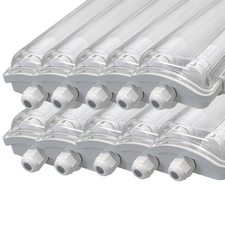 10er Pack LED Wannenleuchte 120cm, inkl 2x18W LED-Röhren T8, 4000K, IP65, IK08.